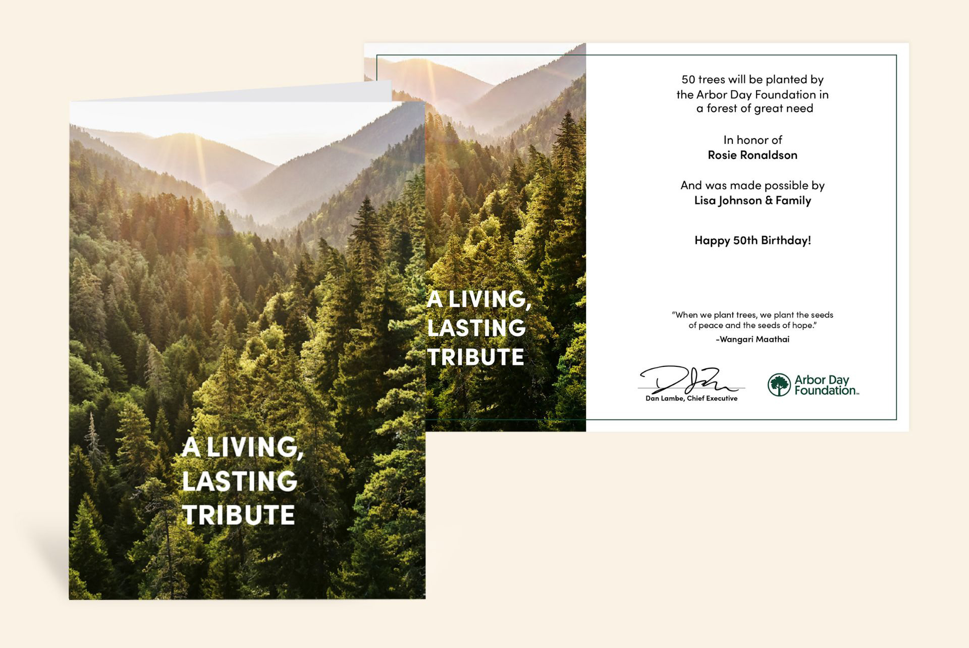 Tree dedication card preview